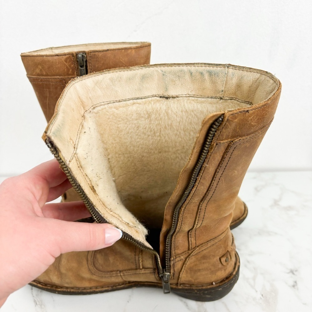 UGG Kaleen Chestnut Leather Sherpa Lined Mid Calf Boot Sz 8 - Picture 10 of 13